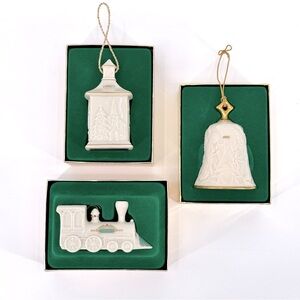 3 LENOX Locomotive Train Village Church & Bell Annual Christmas Ornaments